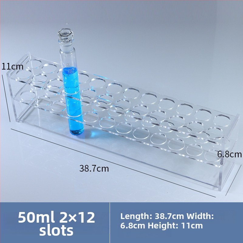 Γυάλινο στήριγμα σωληναρίων χρωματομετρίας για σωληνάρια 10/25/50/100 mL, 6–30 οπές, μονή ή διπλή σειρά