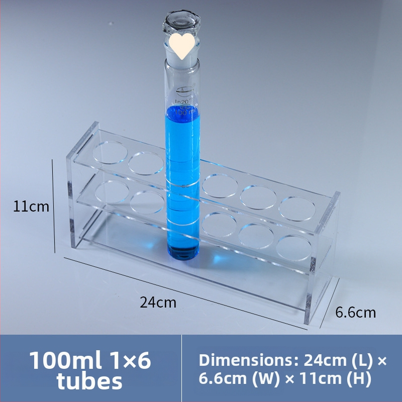 Γυάλινο στήριγμα σωληναρίων χρωματομετρίας για σωληνάρια 10/25/50/100 mL, 6–30 οπές, μονή ή διπλή σειρά