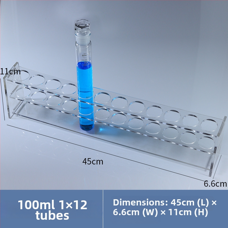 Γυάλινο στήριγμα σωληναρίων χρωματομετρίας για σωληνάρια 10/25/50/100 mL, 6–30 οπές, μονή ή διπλή σειρά