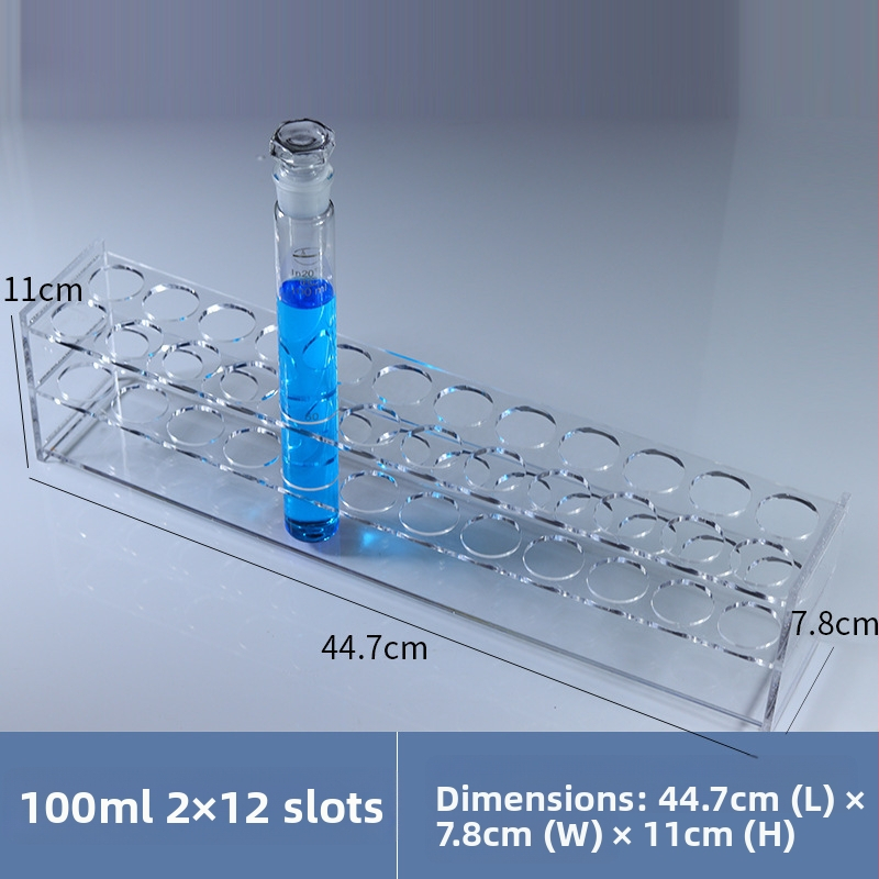 Γυάλινο στήριγμα σωληναρίων χρωματομετρίας για σωληνάρια 10/25/50/100 mL, 6–30 οπές, μονή ή διπλή σειρά