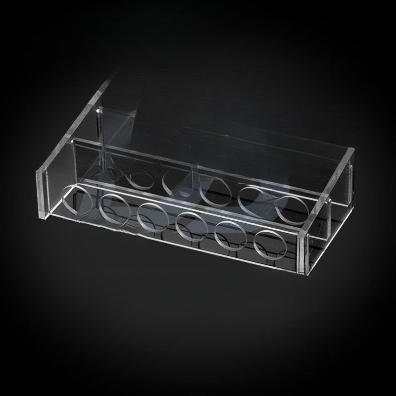 Γυάλινο στήριγμα σωληναρίων χρωματομετρίας για σωληνάρια 10/25/50/100 mL, 6–30 οπές, μονή ή διπλή σειρά