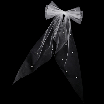 Dodatak za glavu od mrežaste tkanine s mašnom od perlica, oblik mašne, duljina do lakta, Xi yi marka, za vjenčanje i proslave