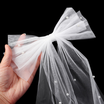 Dodatak za glavu od mrežaste tkanine s mašnom od perlica, oblik mašne, duljina do lakta, Xi yi marka, za vjenčanje i proslave