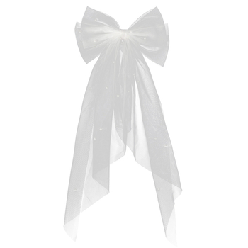 Dodatak za glavu od mrežaste tkanine s mašnom od perlica, oblik mašne, duljina do lakta, Xi yi marka, za vjenčanje i proslave