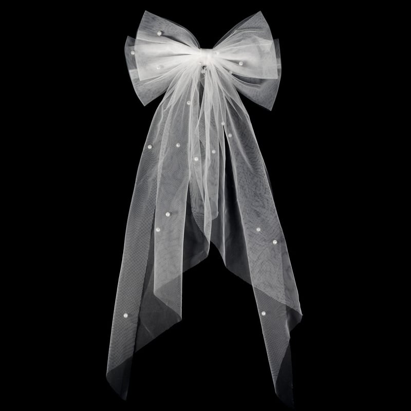 Dodatak za glavu od mrežaste tkanine s mašnom od perlica, oblik mašne, duljina do lakta, Xi yi marka, za vjenčanje i proslave