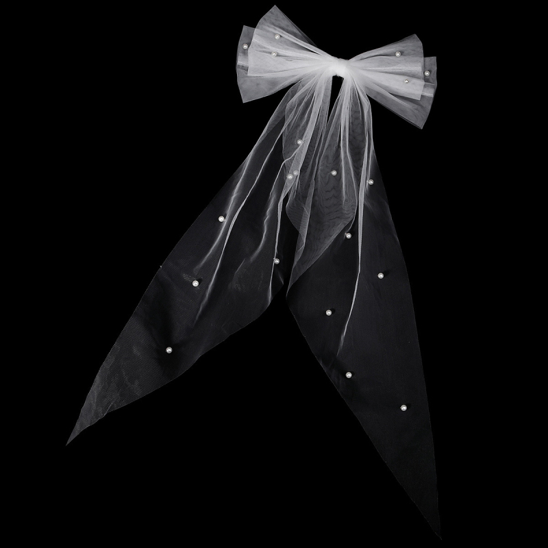 Dodatak za glavu od mrežaste tkanine s mašnom od perlica, oblik mašne, duljina do lakta, Xi yi marka, za vjenčanje i proslave