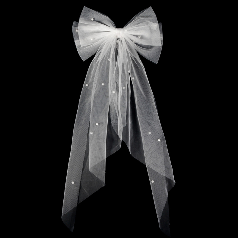 Dodatak za glavu od mrežaste tkanine s mašnom od perlica, oblik mašne, duljina do lakta, Xi yi marka, za vjenčanje i proslave