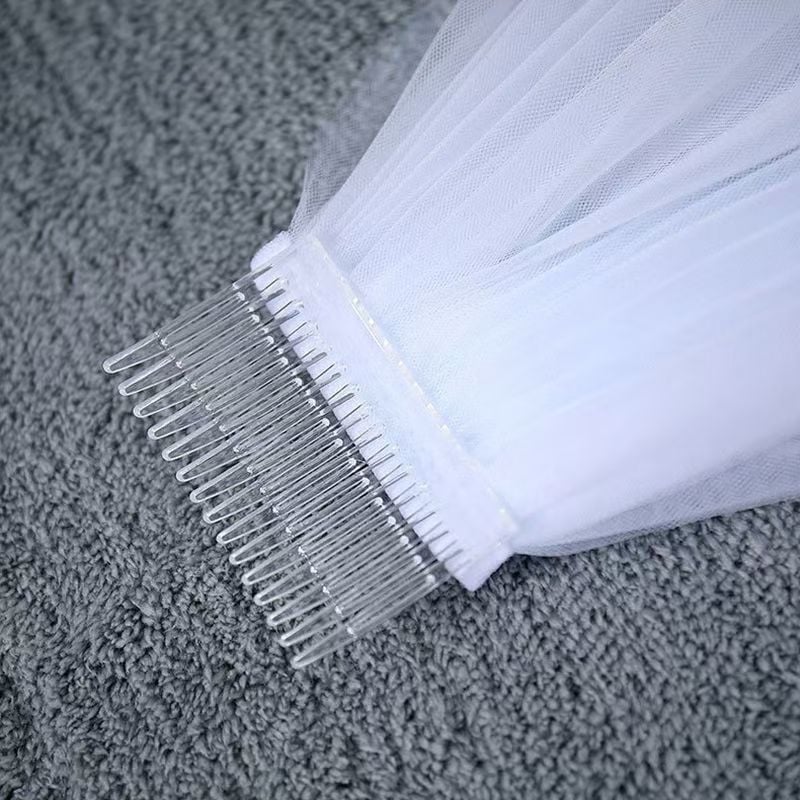 Svadbeni veo od mrežaste tkanine, jednostavan stil, dvostruki sloj, mogućnost prilagodbe