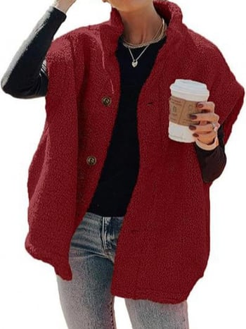 Жилетка-кардиган с ревера – изкуствен пух, средна дължина 65–80 см, свободен силует, едноцветен