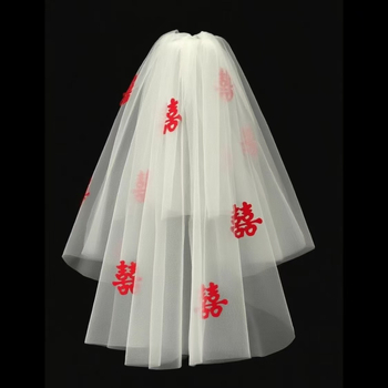 Vjenčani pribor za glavu - Crveni veo, Vintage stil za snimanje vjenčanja, Organza, Podrijetlo Zhejiang, Proljeće 2025