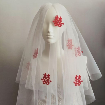 Vjenčani pribor za glavu - Crveni veo, Vintage stil za snimanje vjenčanja, Organza, Podrijetlo Zhejiang, Proljeće 2025