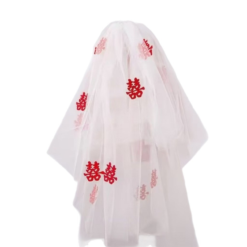 Vjenčani pribor za glavu - Crveni veo, Vintage stil za snimanje vjenčanja, Organza, Podrijetlo Zhejiang, Proljeće 2025