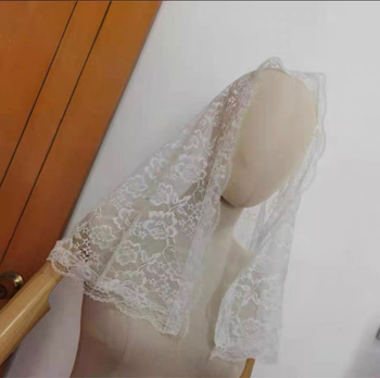 Čipkasti vjenčani veo - jednostavan ženski stil, cvjetni motiv, kapelni stil, jednostruki sloj