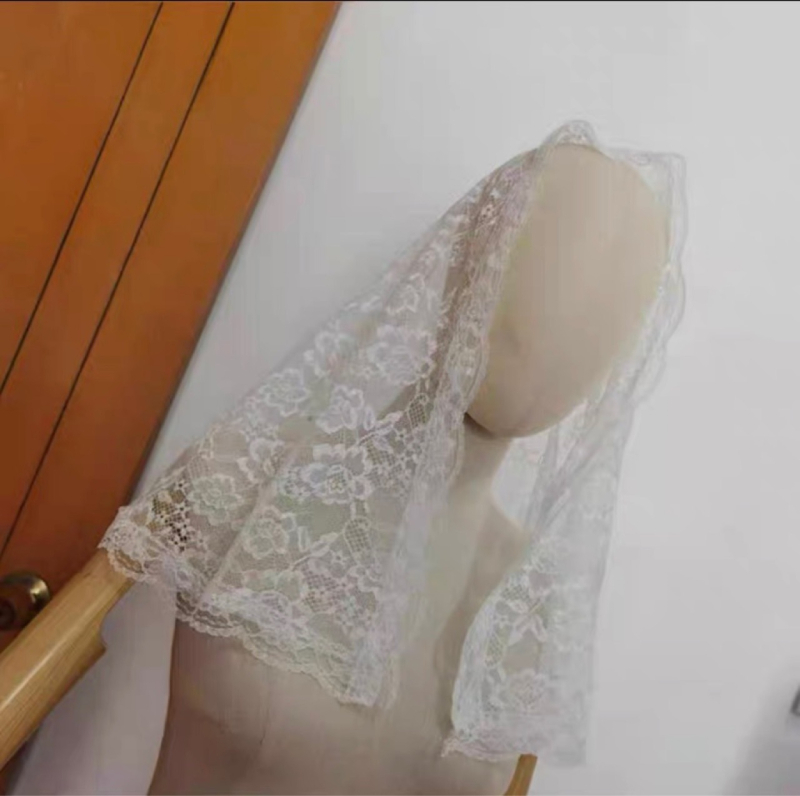 Čipkasti vjenčani veo - jednostavan ženski stil, cvjetni motiv, kapelni stil, jednostruki sloj