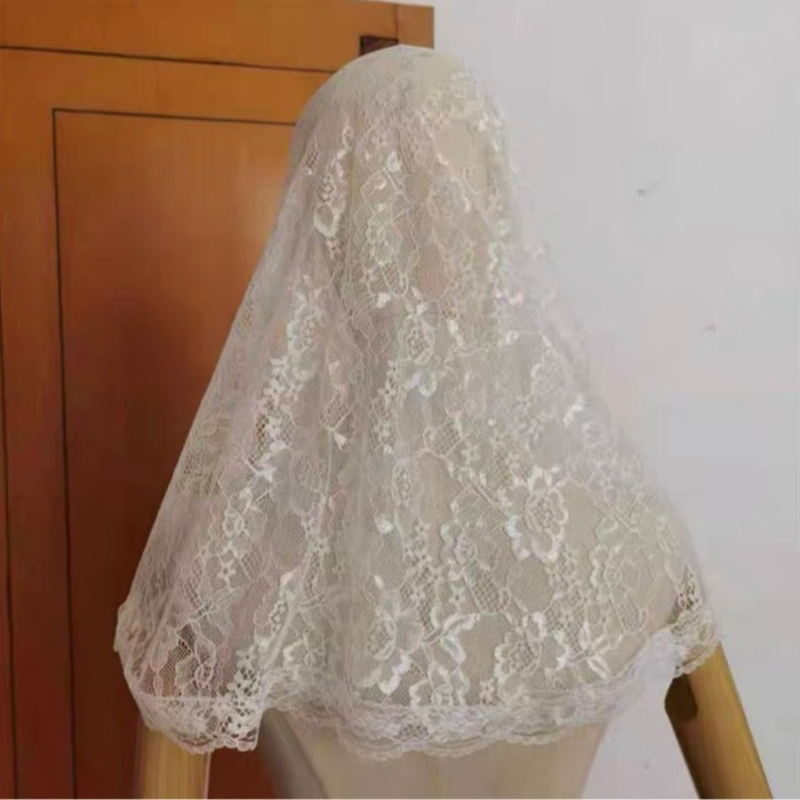 Čipkasti vjenčani veo - jednostavan ženski stil, cvjetni motiv, kapelni stil, jednostruki sloj
