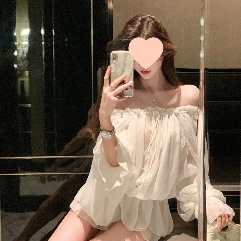 Bluza s jednim ramenom, vezanje, Chenille i Spandex, slobodan kroj, dugi rukavi