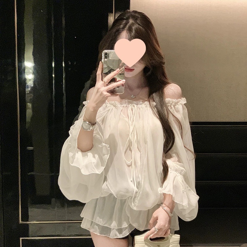 Bluza s jednim ramenom, vezanje, Chenille i Spandex, slobodan kroj, dugi rukavi