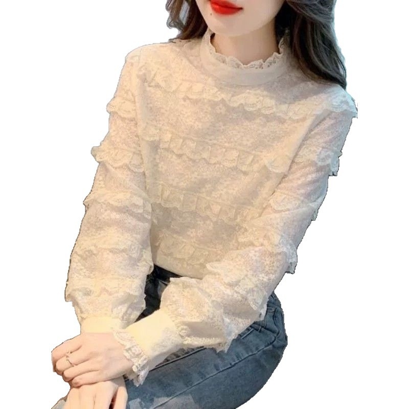 Ženski top s polu-rolkom, čipka, Chenille tkanina, sadržaj Spandex, mercerizirani završetak