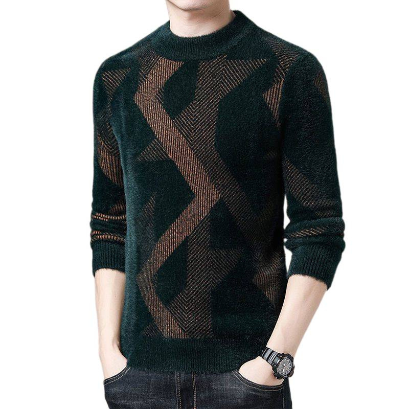 Pulover tricotat pentru bărbați, cu guler semi-înălțat, Iarna 2019, Mărimi Echilibrate