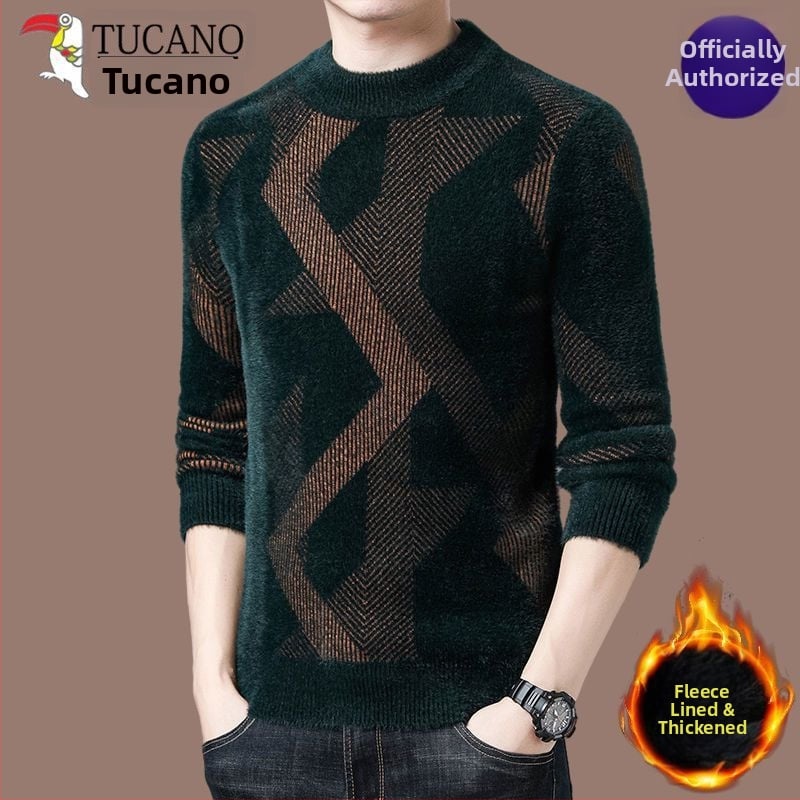 Pulover tricotat pentru bărbați, cu guler semi-înălțat, Iarna 2019, Mărimi Echilibrate