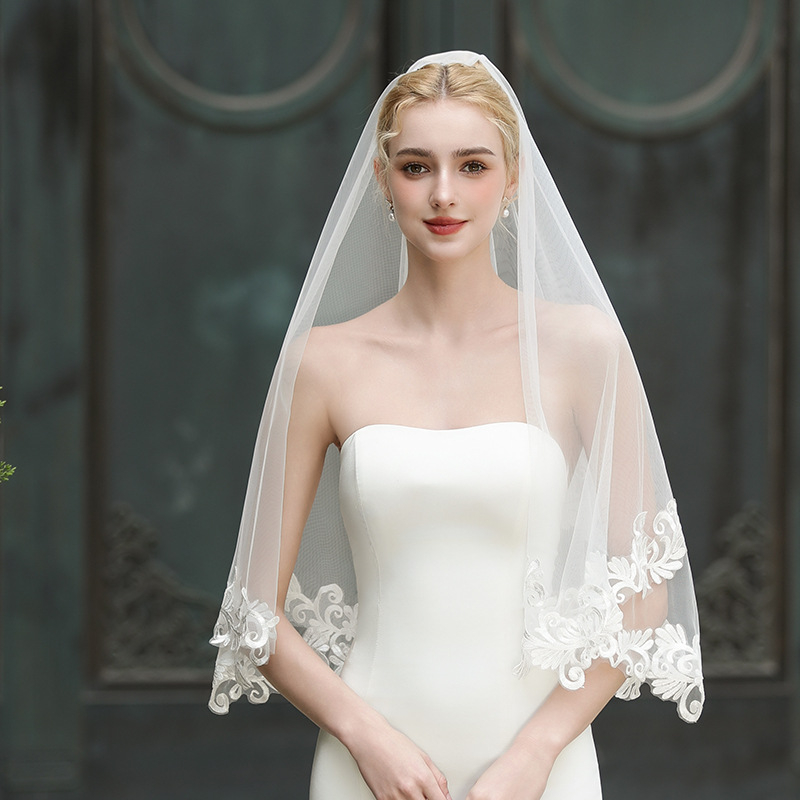 Vjenčani veo za glavu - jednostavan, retro francuska čipka, nježan palatni veo za fotografiju, tkanje, valc stil