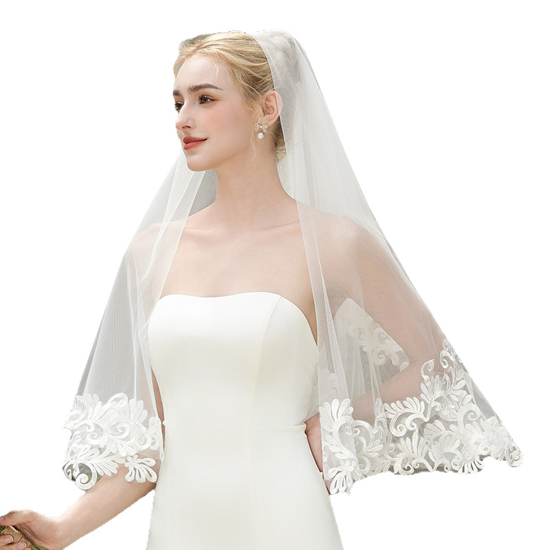 Vjenčani veo za glavu - jednostavan, retro francuska čipka, nježan palatni veo za fotografiju, tkanje, valc stil