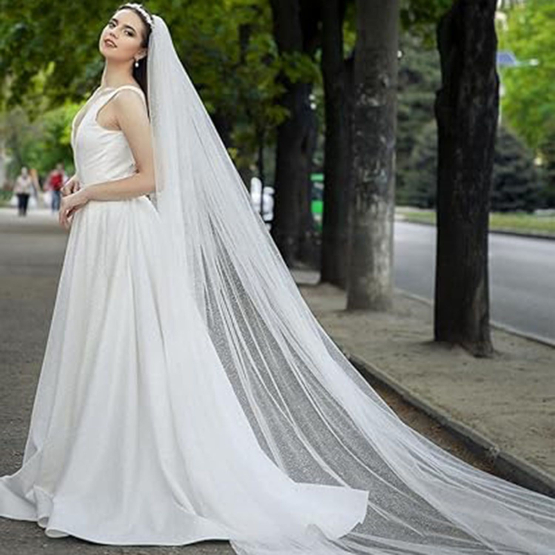 Vjenčani veo od mreže, katedralni stil, čipkasta aplikacija, bez perli, prilagodljivo