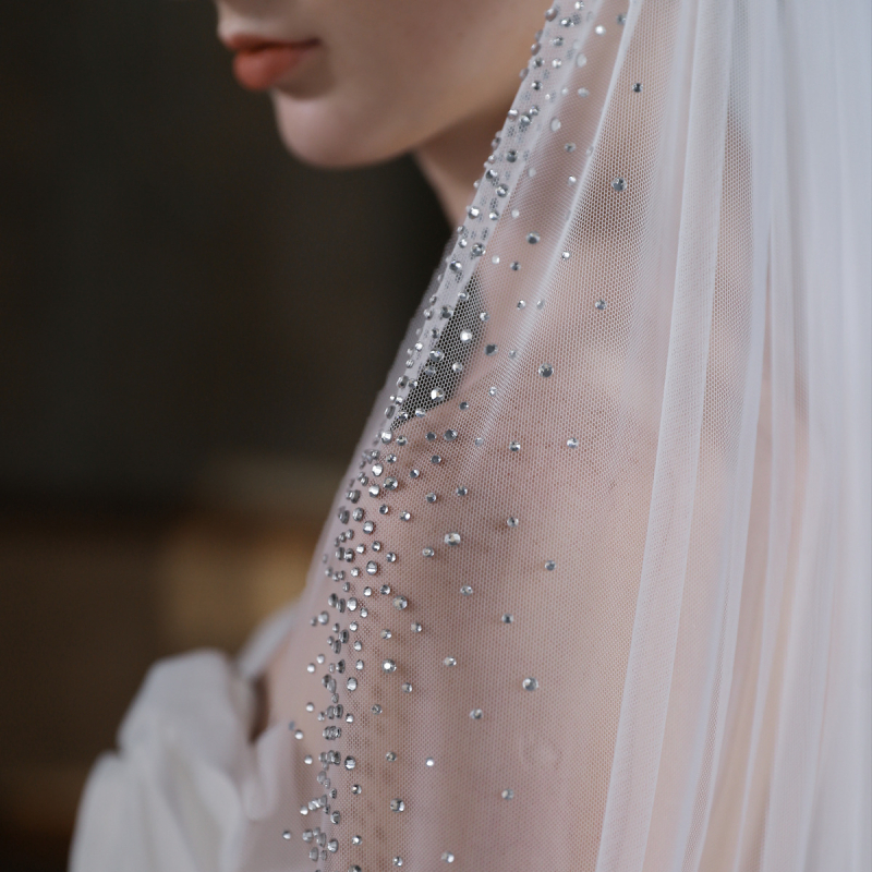 Vjenčani veo - Nylon, Xin Mei Ji, ženski stil, katedralni kroj, rhinestone ukras