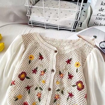 Ženska bluza s lampastim rukavima, V-dekolte, tanak šifon, pamuk baza, print s razlupanim cvijećem, slobodan kroj