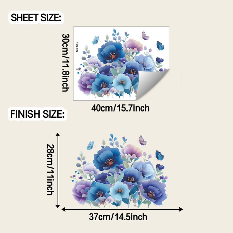 PVC dekorativna zidna naljepnica – biljke i cvijeće s leptirima za dnevni boravak, spavaću sobu, studij, restoran i ulaz; svježi i stylish stil; samoljepljiva, uklonjiva