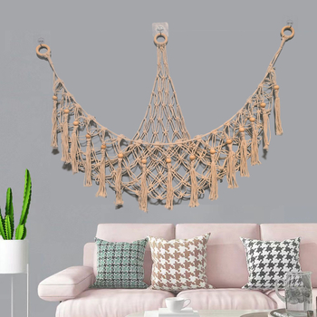 Ručno tkan tapiserija-hamak za zid od pamuka, nordijski stil, ovalni oblik, uzorak lišća