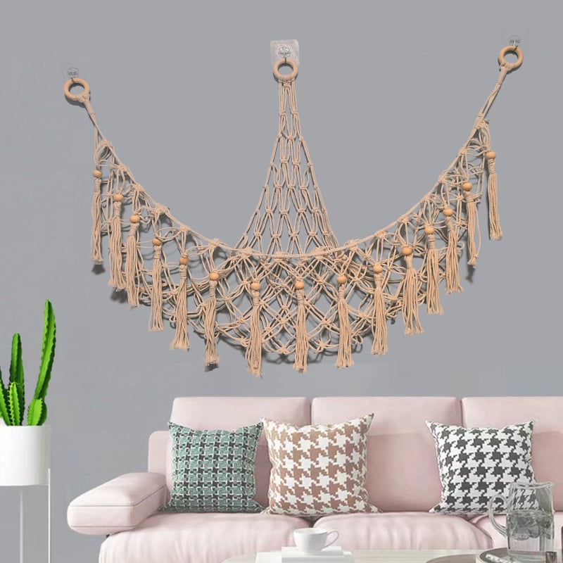 Ručno tkan tapiserija-hamak za zid od pamuka, nordijski stil, ovalni oblik, uzorak lišća