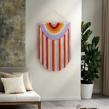 Бохемски гоблен, ръчно тъкан, дантелени пискюли, памук, подходящ за дневна и спалня
