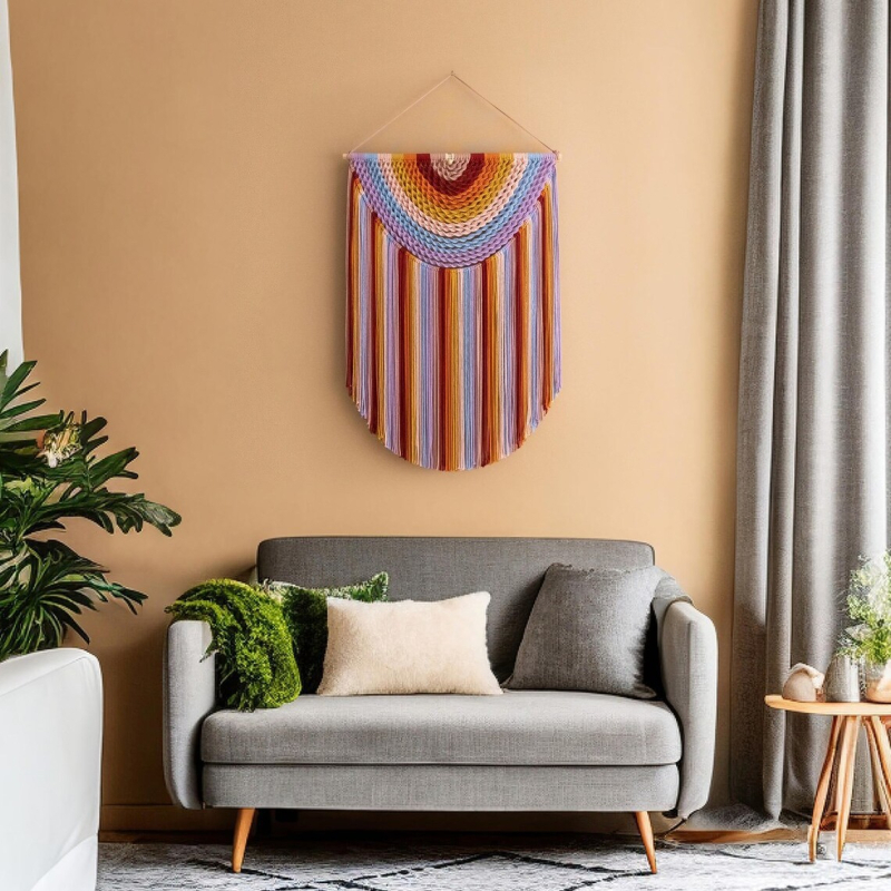 Бохемски гоблен, ръчно тъкан, дантелени пискюли, памук, подходящ за дневна и спалня