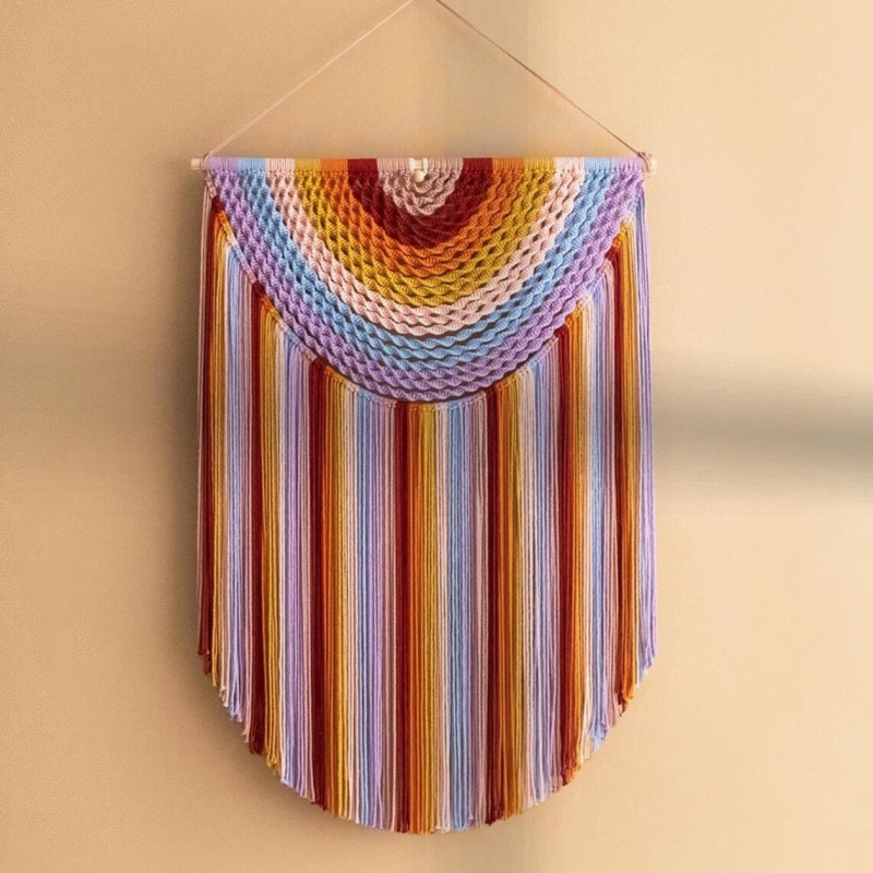 Бохемски гоблен, ръчно тъкан, дантелени пискюли, памук, подходящ за дневна и спалня