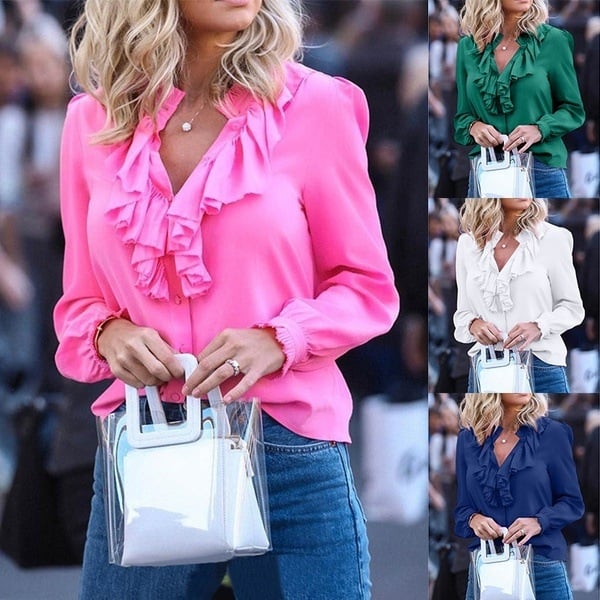 Ženska šifon bluza s poliestrom 30-50%, kardigan stil, elegantan izgled, jednobojna, dugi rukavi, stojeći ovratnik