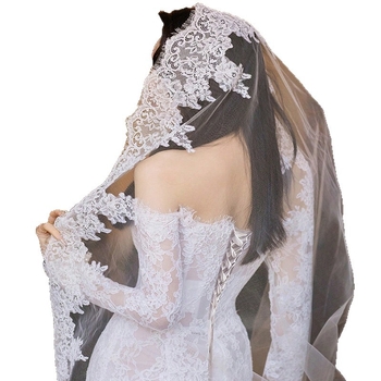 Vjenčani veo s ukosnicom za kosu, duljina 2 m, čipka s efektom trepavica, duga šlep, lagani luksuzni vintage stil