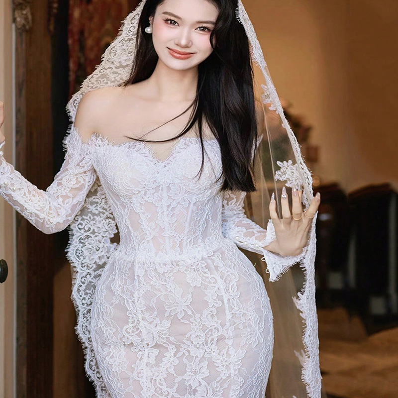 Vjenčani veo s ukosnicom za kosu, duljina 2 m, čipka s efektom trepavica, duga šlep, lagani luksuzni vintage stil