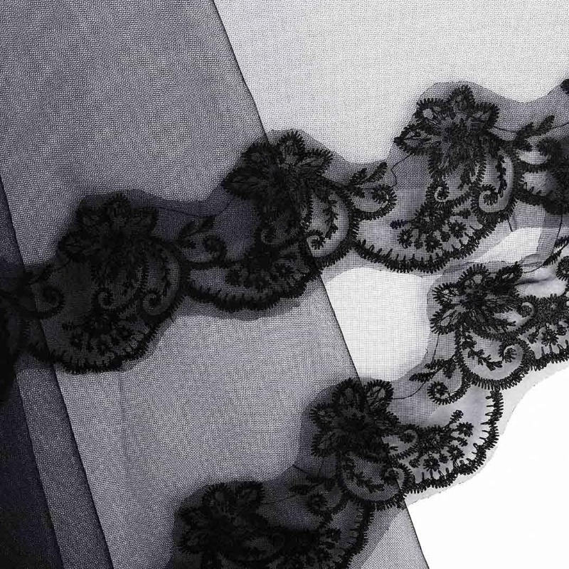 Vjenčani veo s izvezenim čipkastim rubom, kapelni stil; Materijal: tkanina; Oblik: ženski; Za vjenčanje