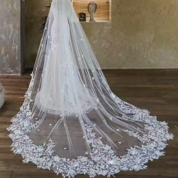 Vjenčani veo, vintage katedralni stil, čipka, mekana pređa (Materijal: mekana pređa; Stil: vintage; Oblik: veo; Vrsta: katedralni stil; Kategorija: dodatak za glavu)