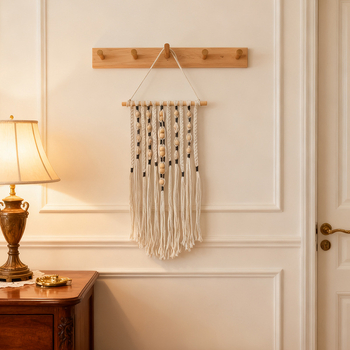 Ръчно тъкан гоблен с пискюли, бохемски стил, памучен със ивици, правоъгълен, мие се на ръка