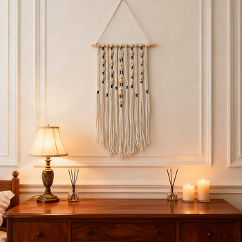 Ръчно тъкан гоблен с пискюли, бохемски стил, памучен със ивици, правоъгълен, мие се на ръка