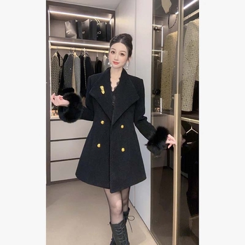 Женско вълнено палто с лацкан, елегантен стил, Slim fit, средна дължина, балонен ръкав, 3D кройка, с памучна подплата и удебеляване, зимна колекция 2025