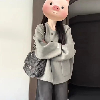 Палто Хепбърн стил, Chenille плат със спандексова смес, къс модел