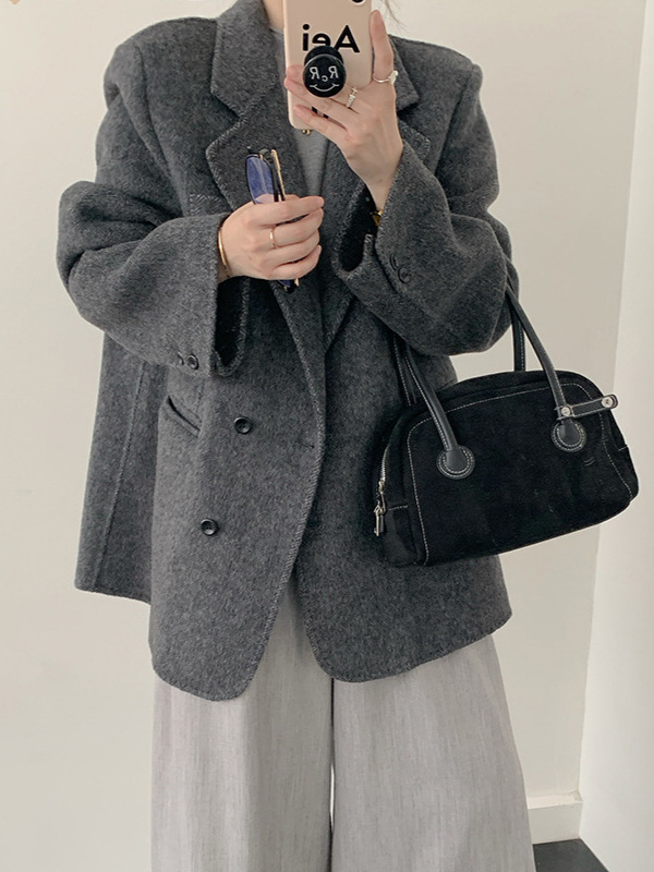 Dvoslojni kašmir kaput za žene, Hepburn stil, za niži rast, elegantan kroj sakoa