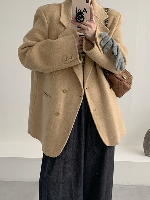 Dvoslojni kašmir kaput za žene, Hepburn stil, za niži rast, elegantan kroj sakoa