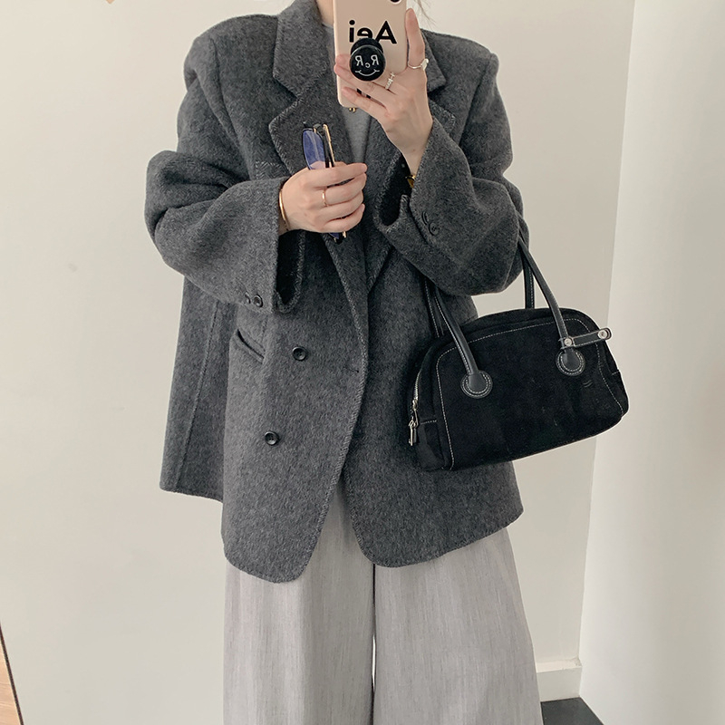 Dvoslojni kašmir kaput za žene, Hepburn stil, za niži rast, elegantan kroj sakoa