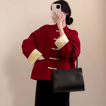 Дамско акрилно палто със стойка яка, дълги ръкави, свободен силует, урбан стил