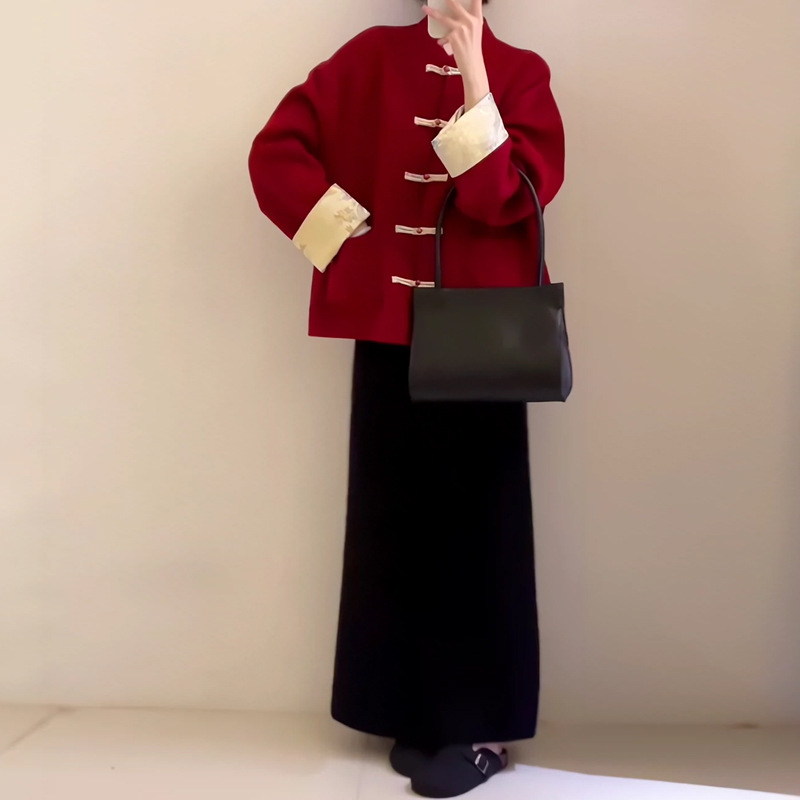 Дамско акрилно палто със стойка яка, дълги ръкави, свободен силует, урбан стил