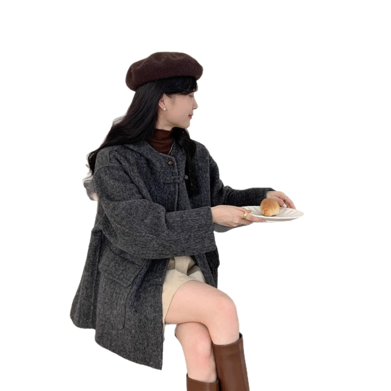 Женско палто от вълна с качулка, дебела материя, средна дължина, свободен силует, 70-80% вълна